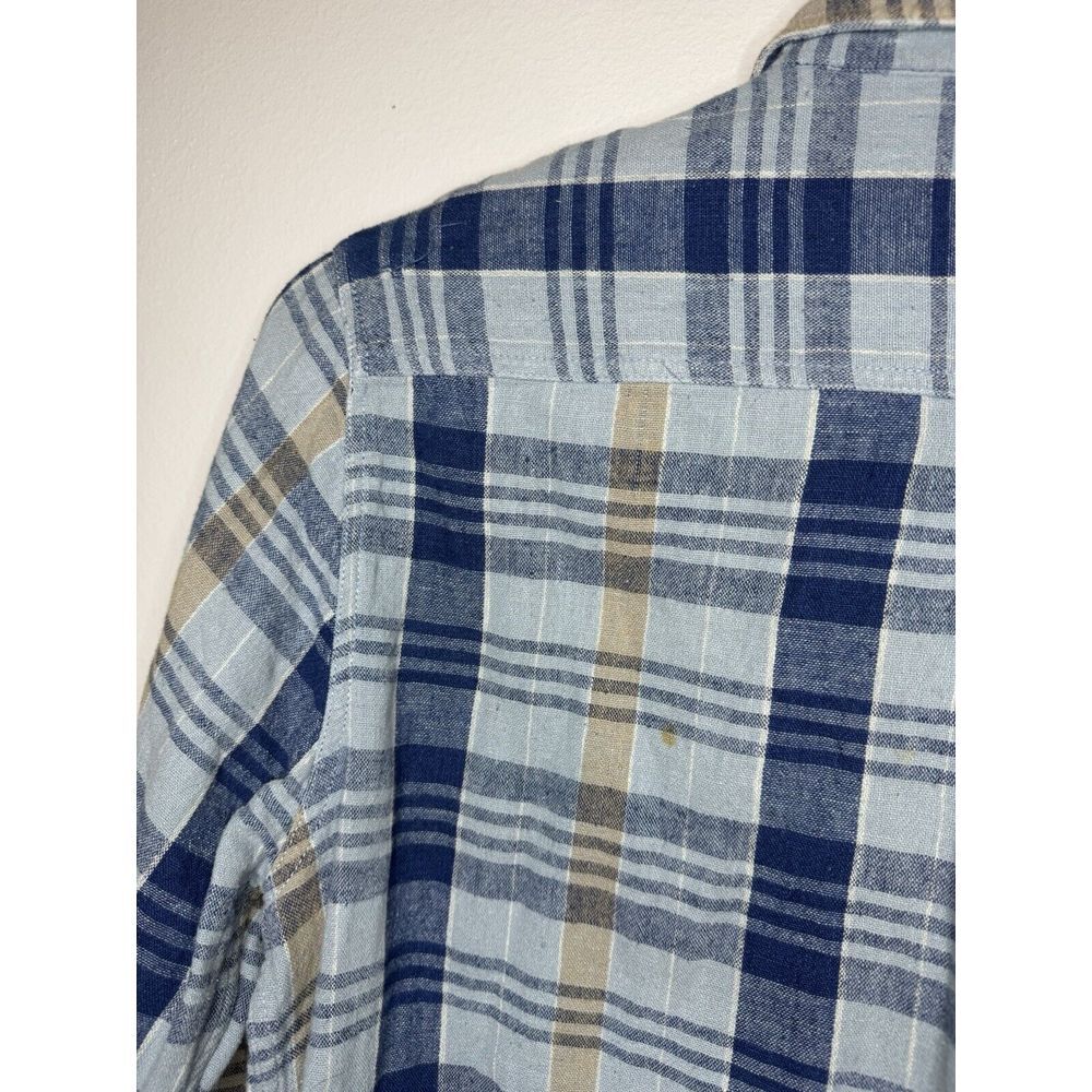 Carbon 2 Cobalt Linen Blend Mens Plaid Button Up Shirt XL - Picture 6 of 7